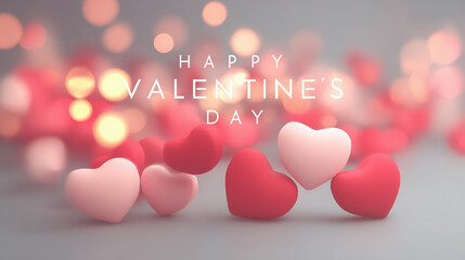 Happy Valentine Day celebration with colorful hearts and soft bokeh background, creating romantic atmosphere