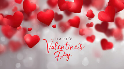 Happy Valentine Day celebration with floating red hearts creating romantic atmosphere. Perfect for expressing love and affection