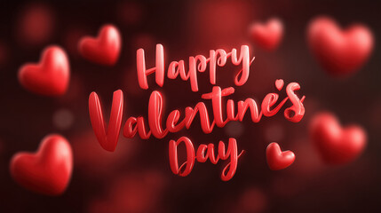 Happy Valentine Day celebration with red hearts and festive typography creates romantic atmosphere for love and affection