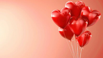 Red heart shaped balloons create romantic atmosphere, perfect for celebrations of love and affection