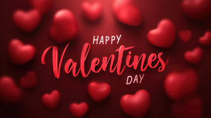 Happy Valentine Day card design featuring red hearts on dark background, conveying love and celebration
