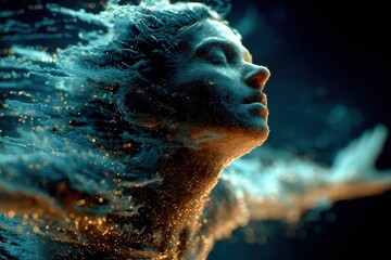 Abstract digital art of a person with flowing, ethereal energy