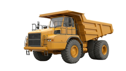 A large yellow heavy-duty dump truck, with its massive tires and rugged design, stands ready for the demanding work of construction or mining.