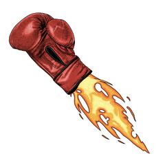 Illustration vector boxing glove fire with dotted stippling