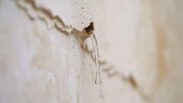 Water damage reveals itself as a persistent drip from a ceiling crack, a stark reminder of unseen plumbing issues. Time to call the experts before it worsens!