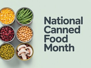 National canned food month with assorted canned goods on display