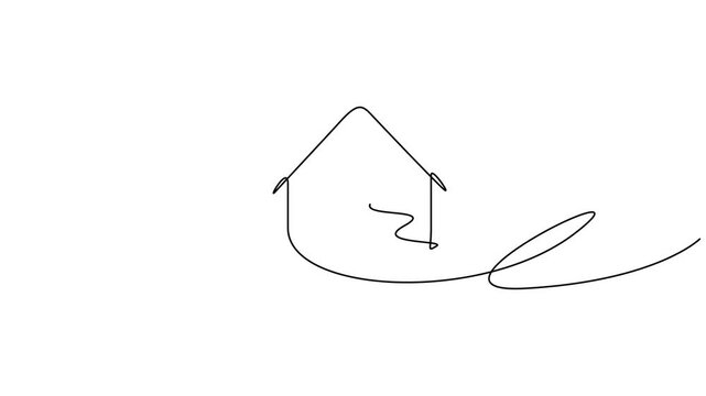 Heart inside house continuous one line drawn animated video. Love home concept. Symbol of love for valentine's day.