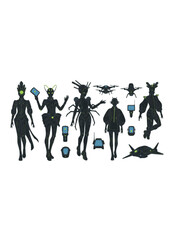 Aliencore Aesthetic Silhouette for Futuristic Fashion and Extra Celestial Space Exploration Gen Z Sci Fi Lifestyle Concept Vector Illustration