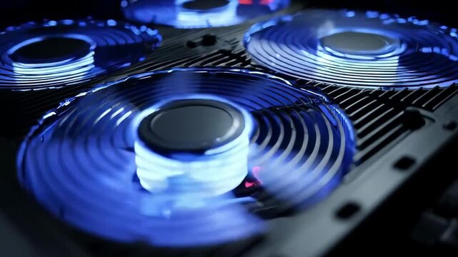 Detailed medium shot of an innovative hybrid cooling unit blending powerful air circulation with advanced rotational fans for optimized cooling performance.