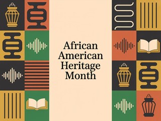 African american heritage month celebration colorful graphic with symbols