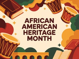 African american heritage month celebration graphic with drums and books