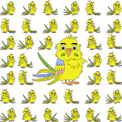 Parrot vector pattern. Cute hand drawn Parrot background isolated transparent backdrop. Perfect kids art child t-shirt print template design. Editable stroke. EPS 10