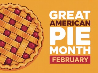 Graphic illustration celebrating great american pie month in february with a pie