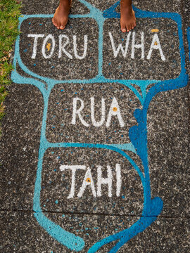 Maori language hopscotch game teaching numbers in New Zealand