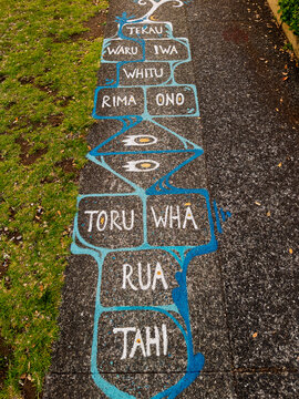 Maori language hopscotch game in New Zealand