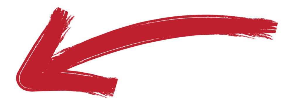 Hand drawn red arrow pointing left isolated on white background for direction and navigation. Hand-Drawn Marker Arrow.  vector illustration.