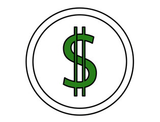Obraz premium Simple graphic representation of a bold green dollar sign symbol enclosed within a dark circular outline signifying currency finance and wealth on transparent background