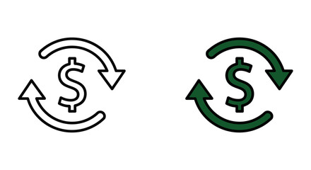 Dollar sign surrounded by circular arrows indicating financial transaction or exchange on transparent background