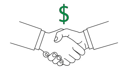 Professional handshake symbolizing business agreement and financial transaction with a dollar sign on transparent background