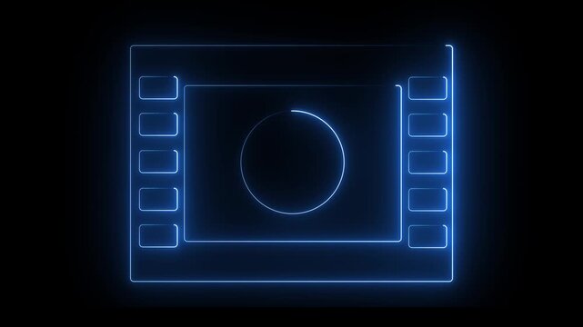 Neon glowing  Play button  circle icon animation on black background. 4k animation video.