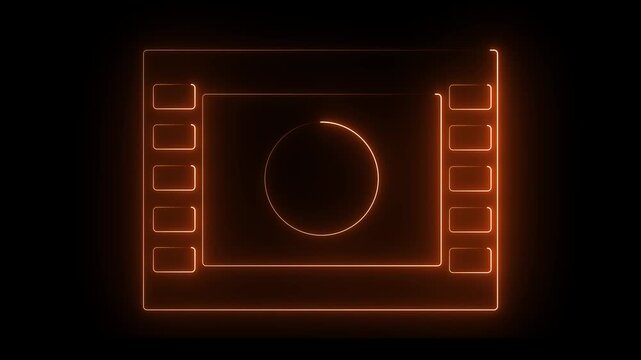 Neon glowing  Play button  circle icon animation on black background. 4k animation video.