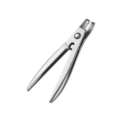 Sleek reflective chrome plated metal nutcracker tool with serrated jaws for cracking nuts and shells, isolated on transparent background