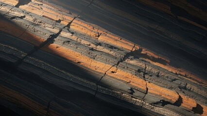 Layered rock formations illuminated by warm sunlight