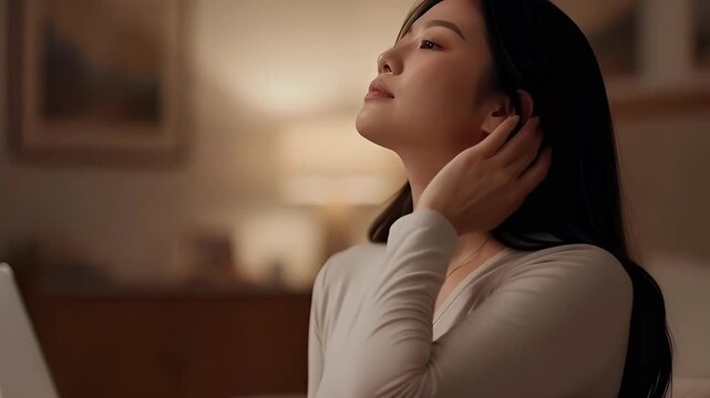 Woman experiencing stress or relief in modern indoor setting - Powered by Adobe