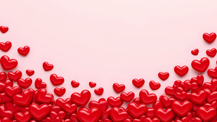 Romantic vibrant red hearts scattering on a light pink background, perfect for love celebration