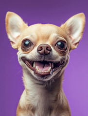 Happy chihuahua smiling on purple background