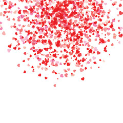 Red and Pink Heart Cascade on White Background with Varying Sizes and Opacity for Romantic Valentine Design © Tahmina