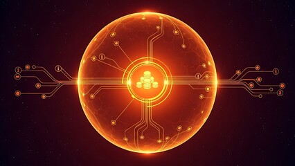 Global digital currency network glowing orange in space