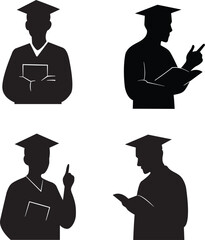 Academic scholar graduation silhouette vector isolated. Clip art of academic scholars pose for asset, card, design, education