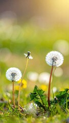Dandelions in sunlit field