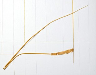 Two curving, pale tan stems on white, geometric background