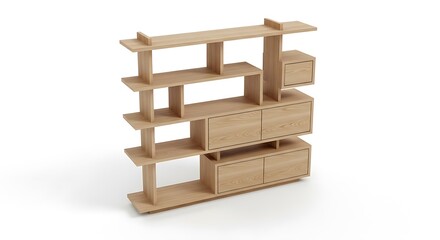Modern wooden shelving unit with storage