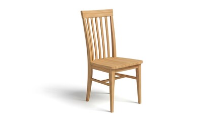 Simple wooden chair with vertical slats on white background