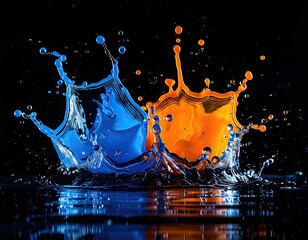 Liquid splash blue meets orange. High-speed collision