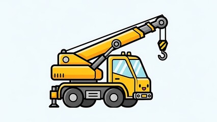 Yellow Crane Truck Illustration on White Background.