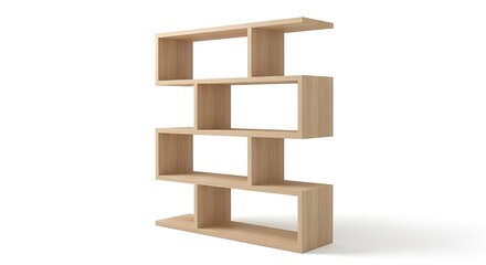 Modern wooden bookshelf with multiple compartments
