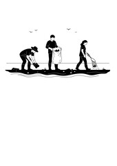 Regenerative Travel Silhouette of Eco Friendly Tourist Cleaning Beach for Sustainable Tourism and Environmental Protection Concept Vector