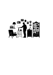 Thrift Culture Silhouette of Person with Vintage Furniture for Sustainable Interior Design and Circular Economy Lifestyle Concept Vector