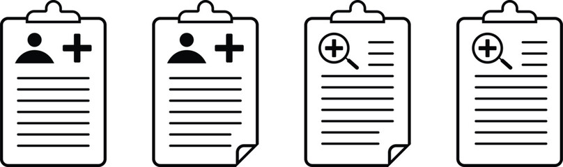 Obraz premium Medical Patient Record and Diagnostic Search Clipboard Icon Set.