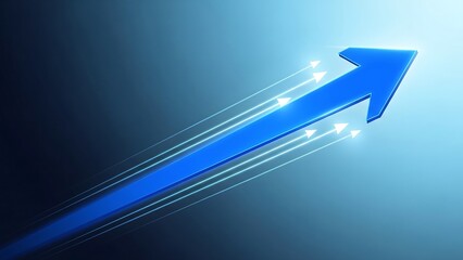 Shining blue arrow pointing upwards quickly.
