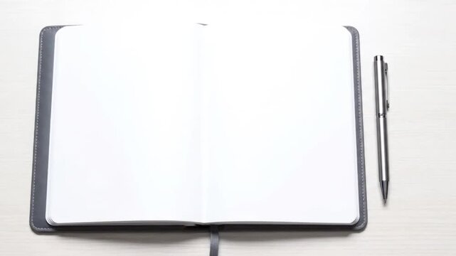 Open Notebook with Pen on White Background.