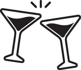 A simple black and white illustration of two martini glasses