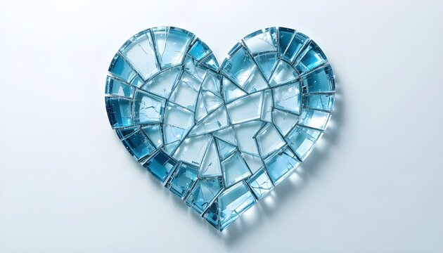   
Heart shape made of shattered glass pieces, fragments reassembled perfectly, symbolizing healing and restoration, realistic glass texture with reflections and subtle refractions, soft highlights an