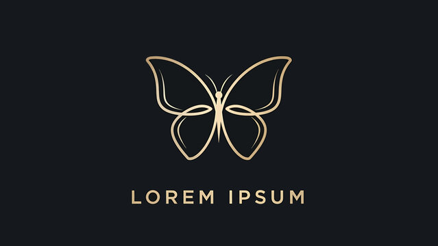 Elegant golden butterfly logo design with placeholder text on a dark background, representing nature and beauty