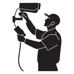 A professional technician installing or maintaining a security camera system