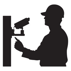   A technician performing maintenance or installation on a security camera system